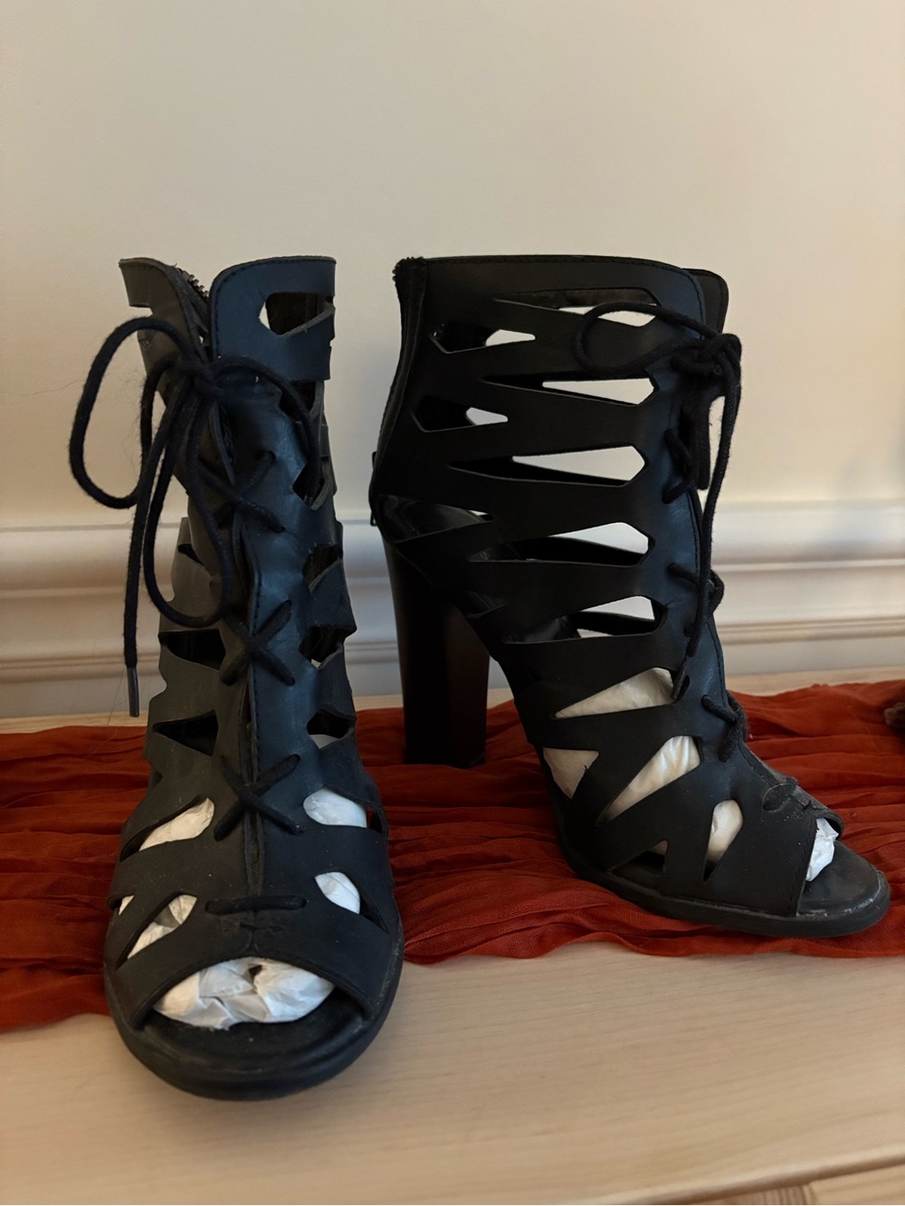 Call It Spring Black Cutout Lace-Up High Heel Sandals
